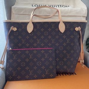 Authentic Louis Vuitton-Neverfull MM Brand Never New Tan and Pink